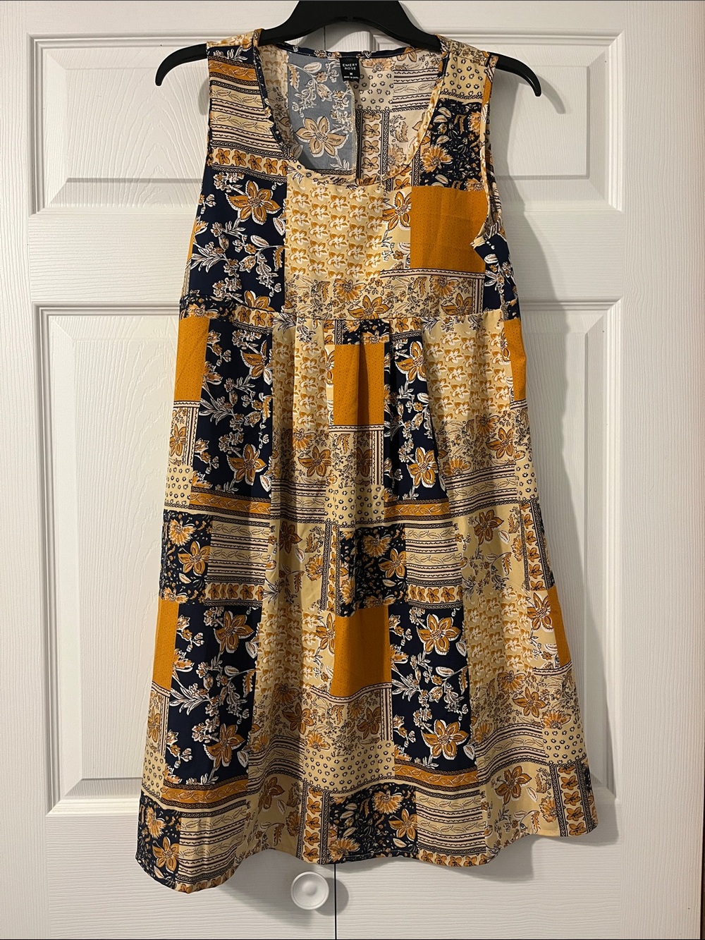 Women’s Patchwork Floral Dress in Mustard & Navy
